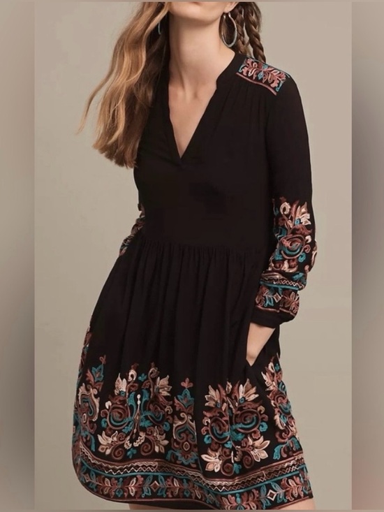 Anthropologie Dresses & Skirts - Anthropologie Floreat Embroidered Boho Black Dress Medium